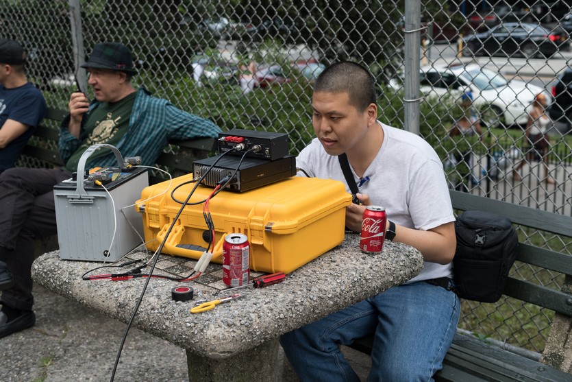 Field Day 2017 - Yishen operating a vertical antenna