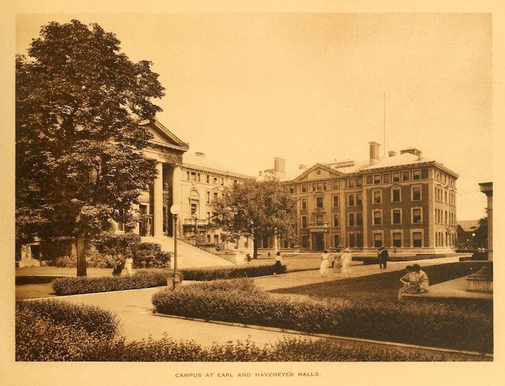 1920 photo of Earl and Havemeyer Halls. (Source: Columbia University photo-gravures. 1920. https://archive.org/stream/columbiauniversi02colu#page/n9/mode/1up)