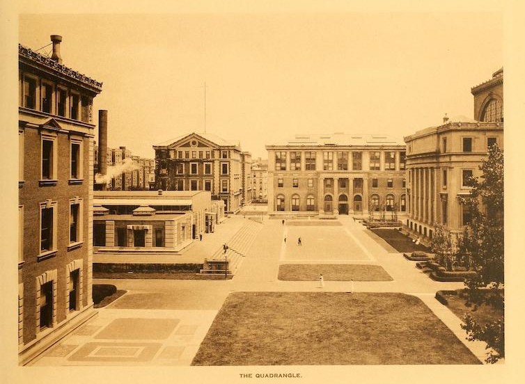 1920 view from old Engineering (now Mathematics) to the West. Source: Columbia University photo-gravures. 1920. https://archive.org/stream/columbiauniversi02colu#page/n16/mode/1up