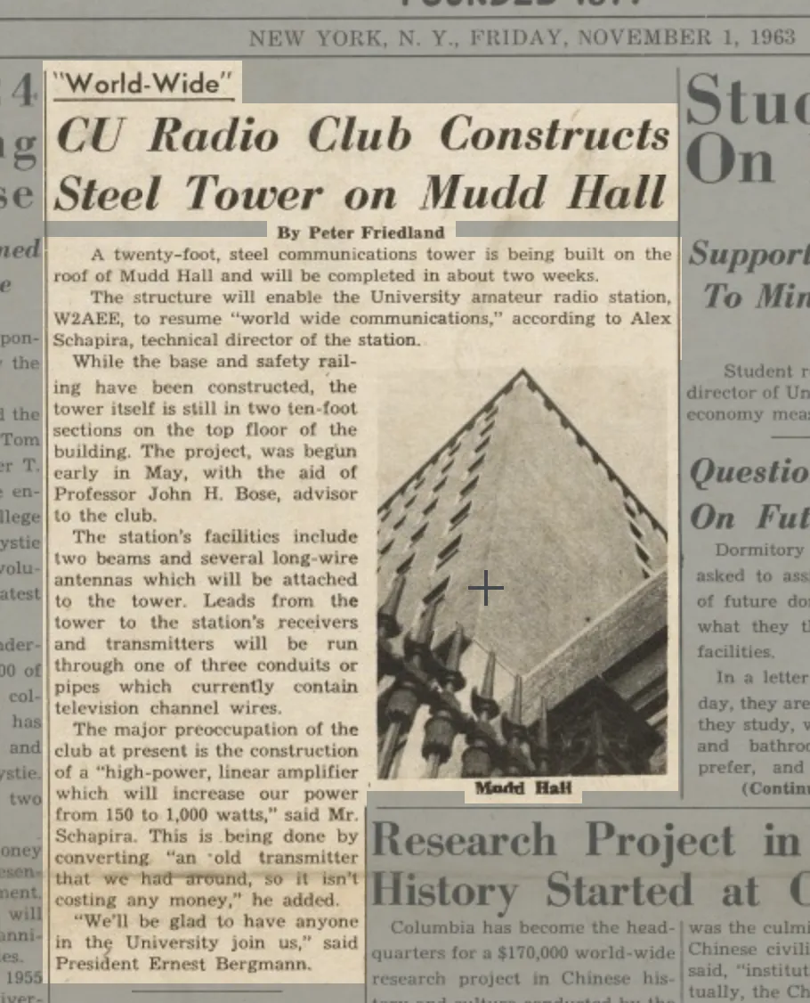 Clipping from Columbia Daily Spectator, 11/1/1963
